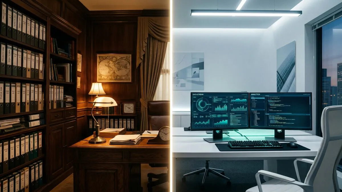 A blueprint laid over a polished campaign poster — system and moment side by side