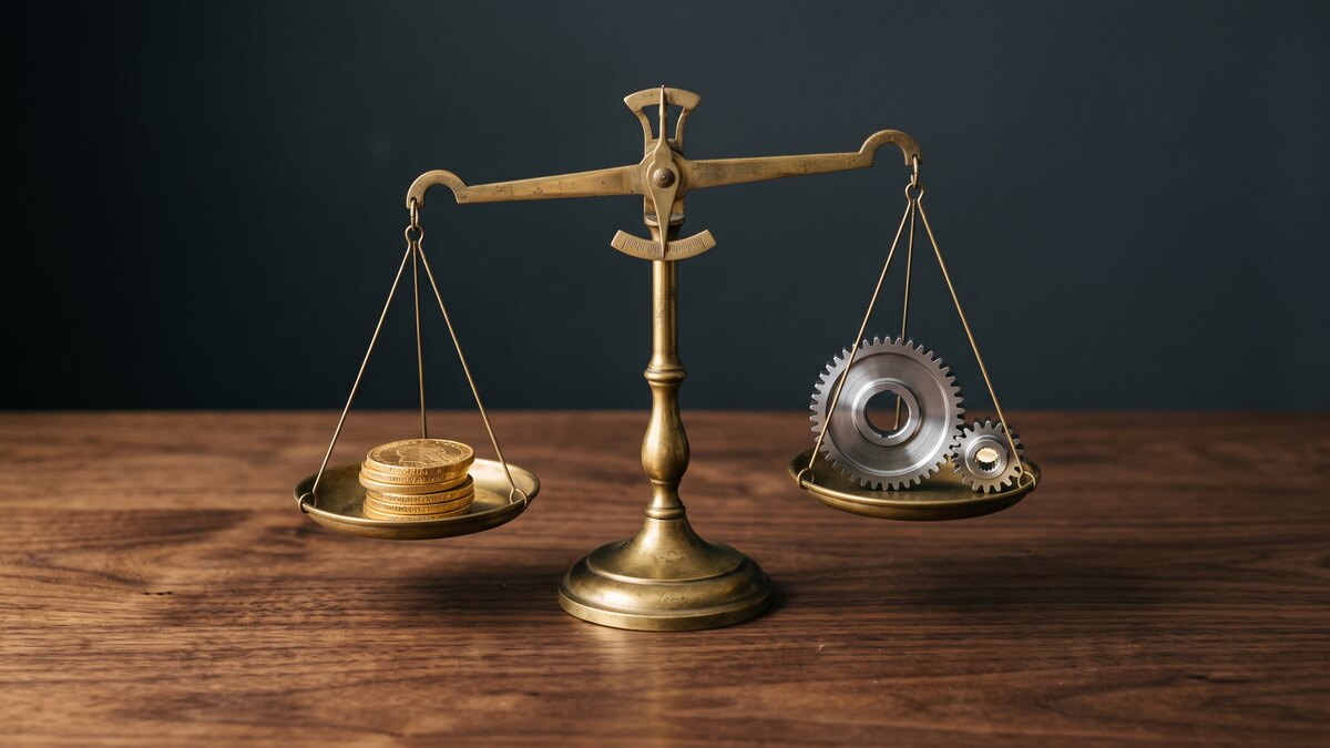 A balance scale weighing the cost of AI automation against its return — the central question for a business owner deciding what to automate